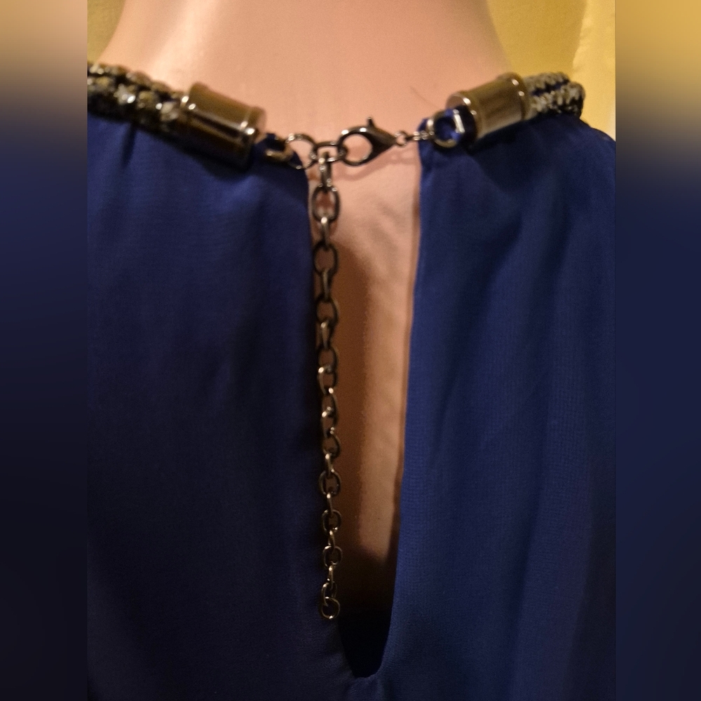 SLNY Women' Elegant Chiffon Layered Sleeveless Mini Iris-Blue Dress Size 12 - Picture 8 of 13